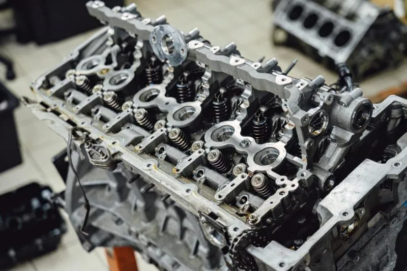 Engine cylinder head under repair